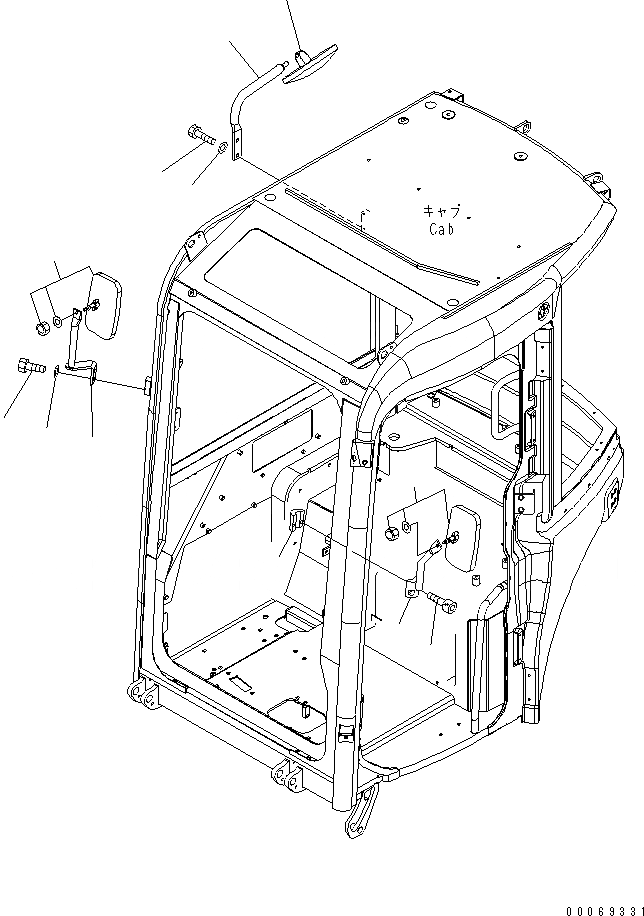 Схема запчастей Komatsu PC30MR-3 - ЗЕРКАЛА ЗАДН. ВИДА(ПРАВ.  ТИП) (КАБИНА) ЧАСТИ КОРПУСА