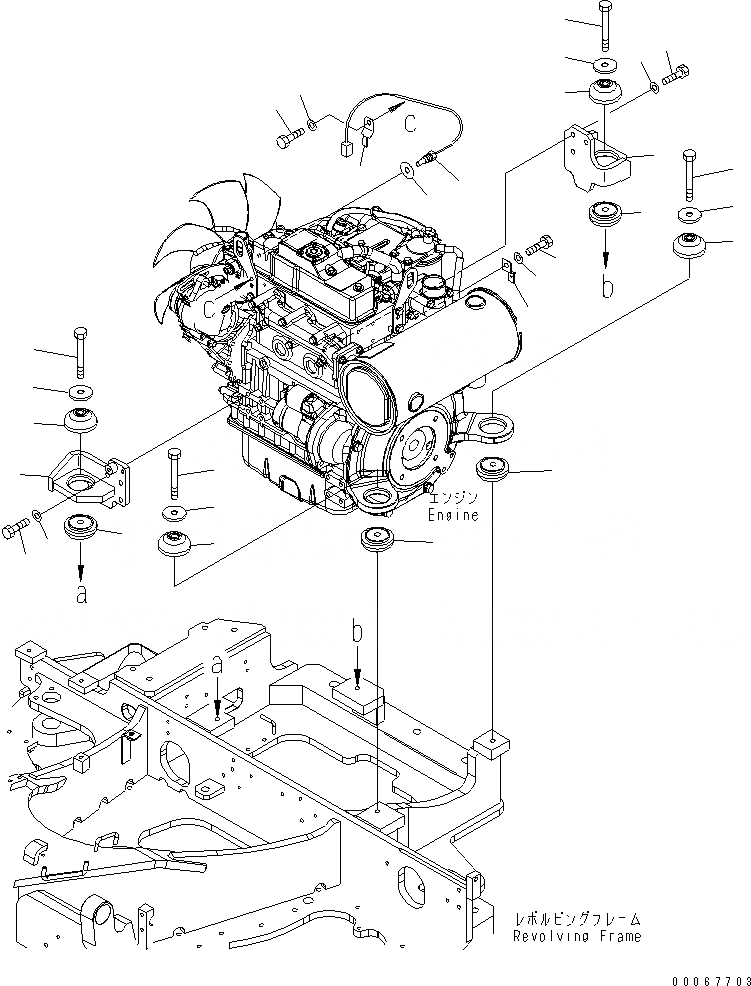 Схема запчастей Komatsu PC30MR-3 - КРЕПЛЕНИЕ ДВИГАТЕЛЯ КОМПОНЕНТЫ ДВИГАТЕЛЯ
