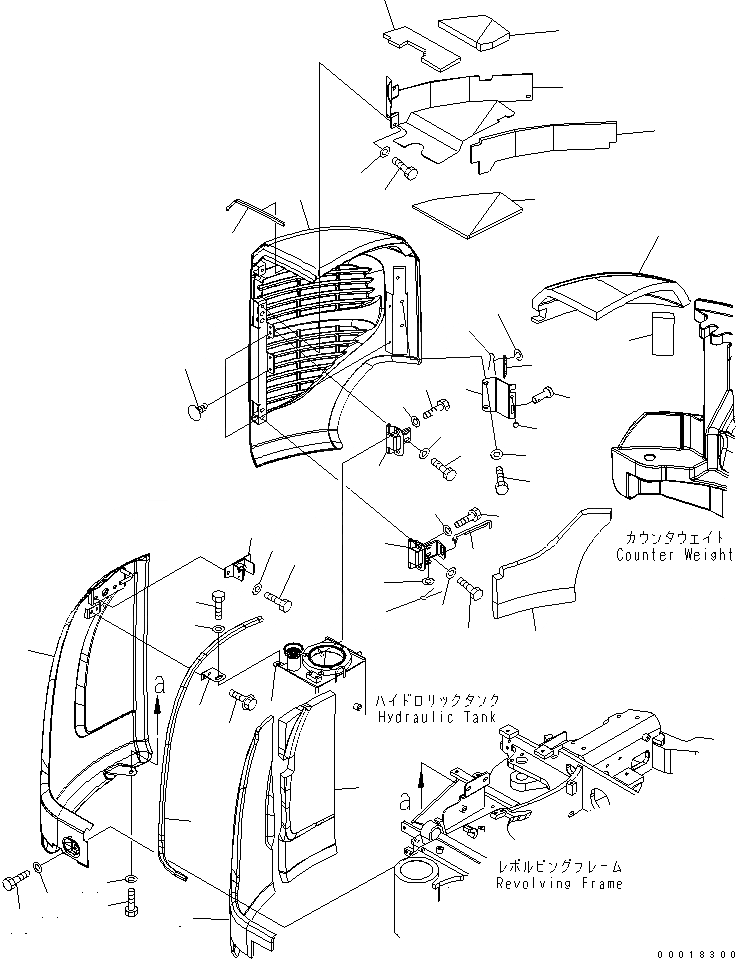 Схема запчастей Komatsu PC30MR-2 - ПРАВ. КРЫШКА(/) (НАВЕС) (HQ)(№-) ЧАСТИ КОРПУСА