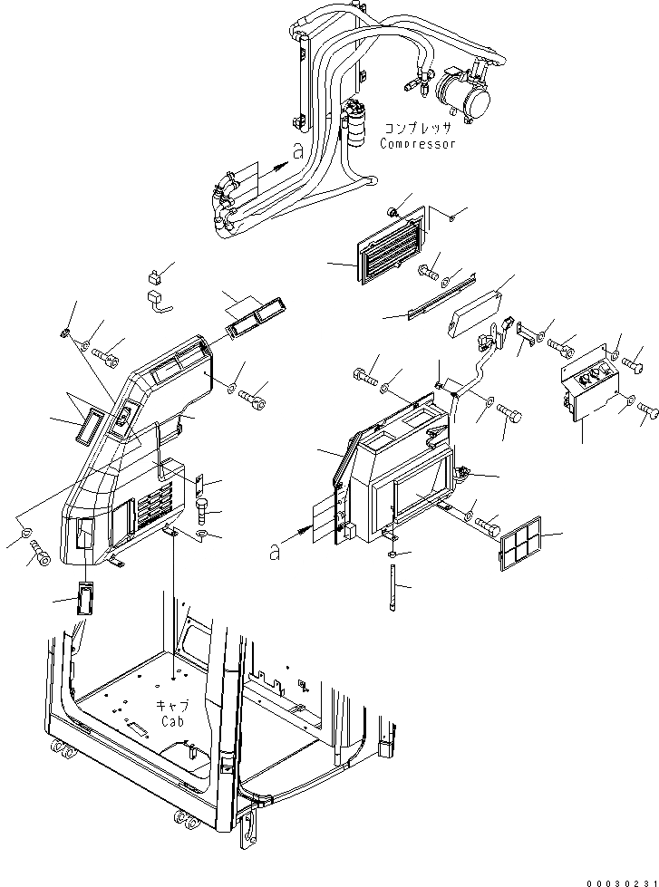 Схема запчастей Komatsu PC30MR-2 - КАБИНА (КРЕПЛЕНИЕ ОБОГРЕВАТЕЛЯING) (ЕС + ATT + J-KEY)(№-) КАБИНА ОПЕРАТОРА И СИСТЕМА УПРАВЛЕНИЯ