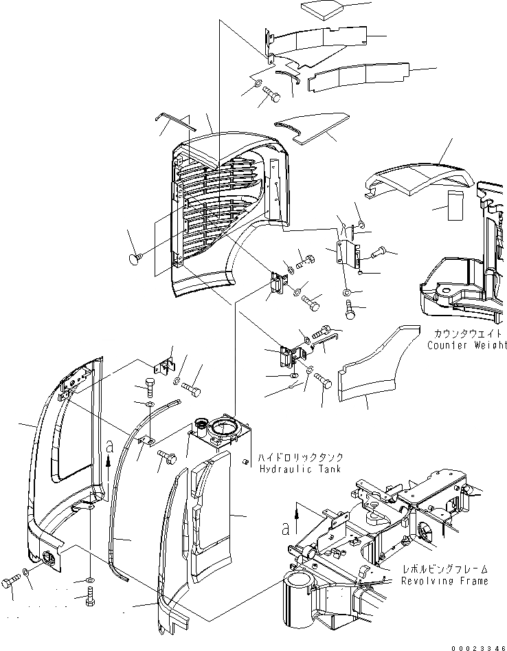 Схема запчастей Komatsu PC30MR-2 - ПРАВ. КРЫШКА(/) (С КОНДИЦИОНЕРОМ) (HQ) (КАБИНА)(№-) ЧАСТИ КОРПУСА