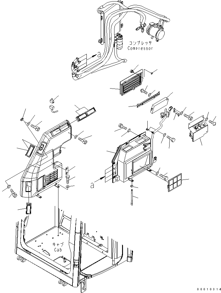 Схема запчастей Komatsu PC30MR-2-B - КАБИНА (КОНДИЦ. ВОЗДУХА И КРЕПЛЕНИЕ) КАБИНА ОПЕРАТОРА И СИСТЕМА УПРАВЛЕНИЯ
