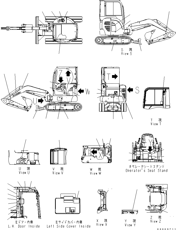 Схема запчастей Komatsu PC30MR-2-B - МАРКИРОВКА (КАБИНА) (ЯПОН.) МАРКИРОВКА