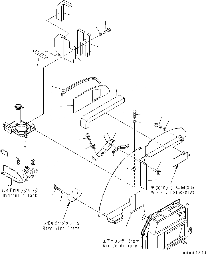 Схема запчастей Komatsu PC30MR-3 - ПРАВ. КРЫШКА(/) (С КОНДИЦИОНЕРОМ) (ДЛЯ KAL)(№-) ЧАСТИ КОРПУСА