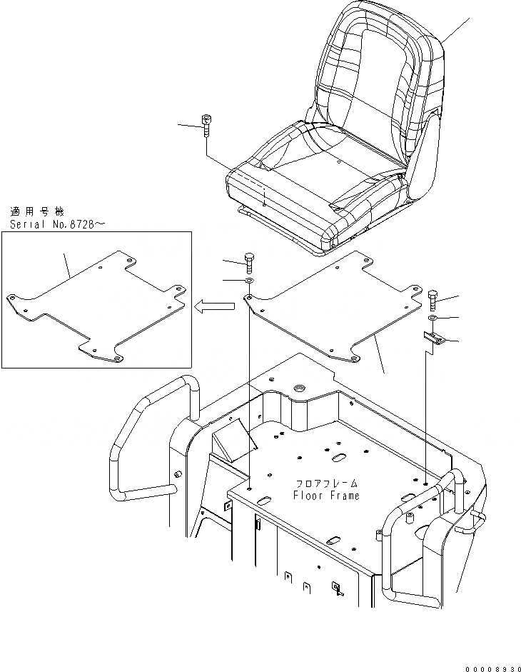 Схема запчастей Komatsu PC30MR-2-D - СИДЕНЬЕ ОПЕРАТОРА (ДЛЯ ЯПОН.) КАБИНА ОПЕРАТОРА И СИСТЕМА УПРАВЛЕНИЯ