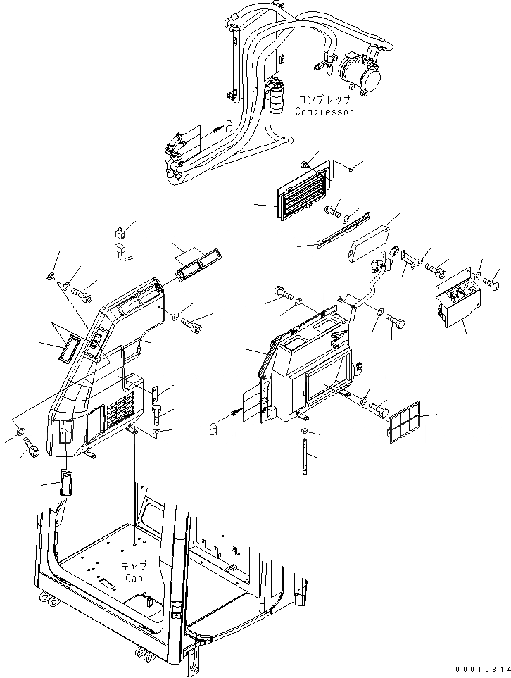 Схема запчастей Komatsu PC30MR-2-D - КАБИНА (КОНДИЦ. ВОЗДУХА И КРЕПЛЕНИЕ) КАБИНА ОПЕРАТОРА И СИСТЕМА УПРАВЛЕНИЯ