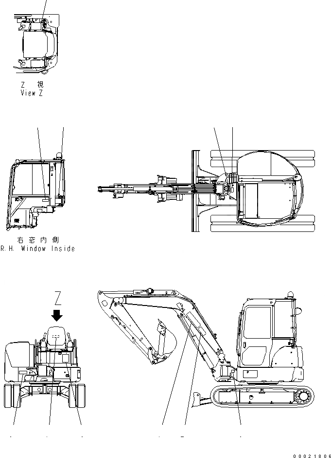 Схема запчастей Komatsu PC30MR-2-D - РУКОЯТЬ CRANE (МАРКИРОВКА) (КАБИНА) СПЕЦ. ОПЦИИ