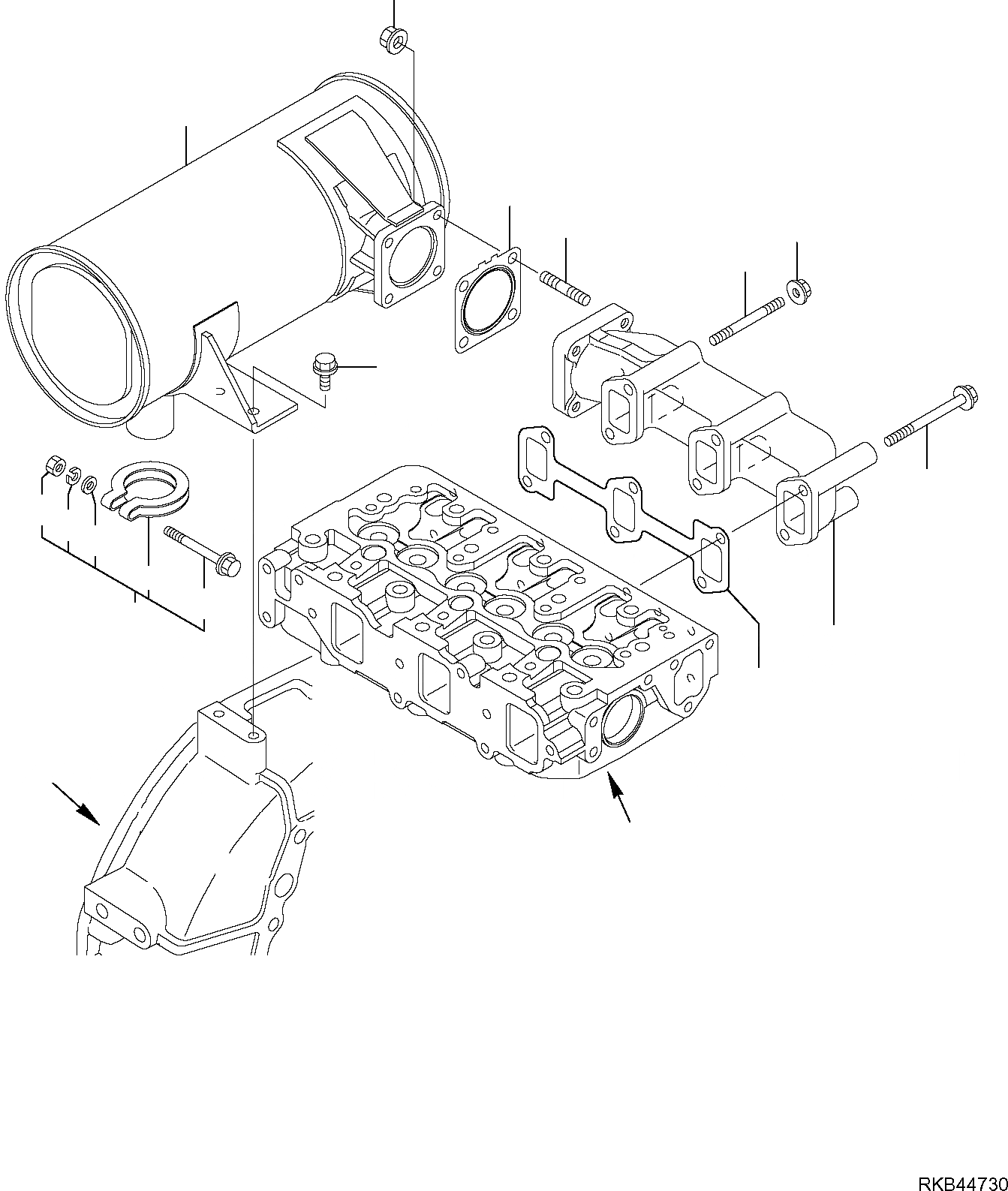 Схема запчастей Komatsu PC30MR-2 - ВЫПУСКНОЙ КОЛЛЕКТОР И ГЛУШИТЕЛЬ ДВИГАТЕЛЬ