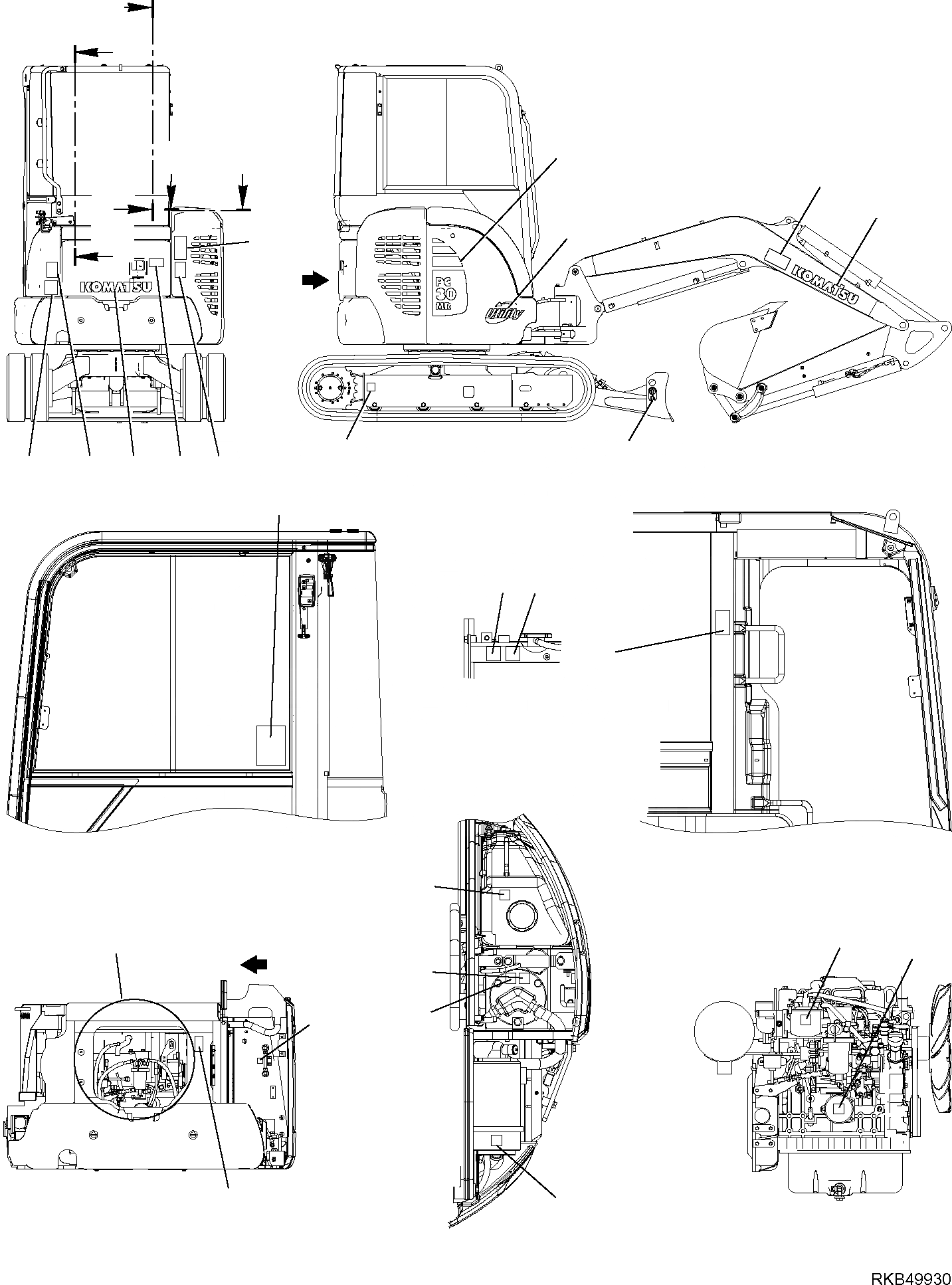 Схема запчастей Komatsu PC30MR-2 - МАРКИРОВКА (КАБИНА) (/) МАРКИРОВКА