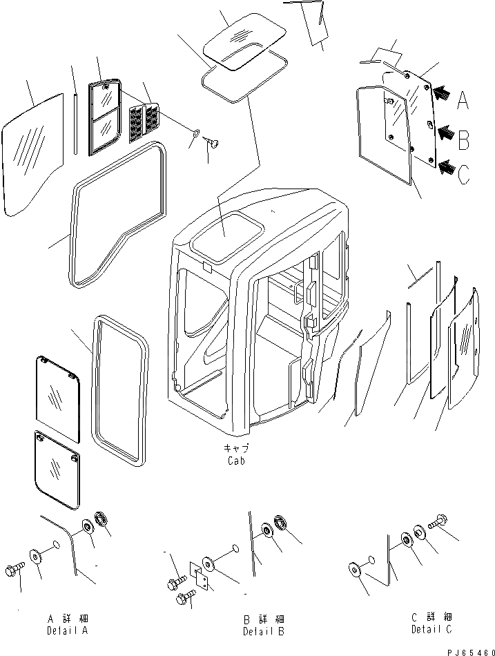 Схема запчастей Komatsu PC30UU-3 - КАБИНА (/) (ОКНА) КАБИНА ОПЕРАТОРА И СИСТЕМА УПРАВЛЕНИЯ