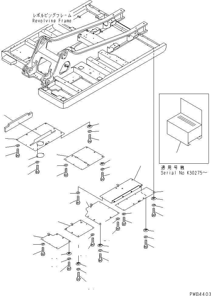 Схема запчастей Komatsu PC340-6K - НИЖН. КРЫШКА (ОСНОВНАЯ РАМА)(№K-K999) ЧАСТИ КОРПУСА