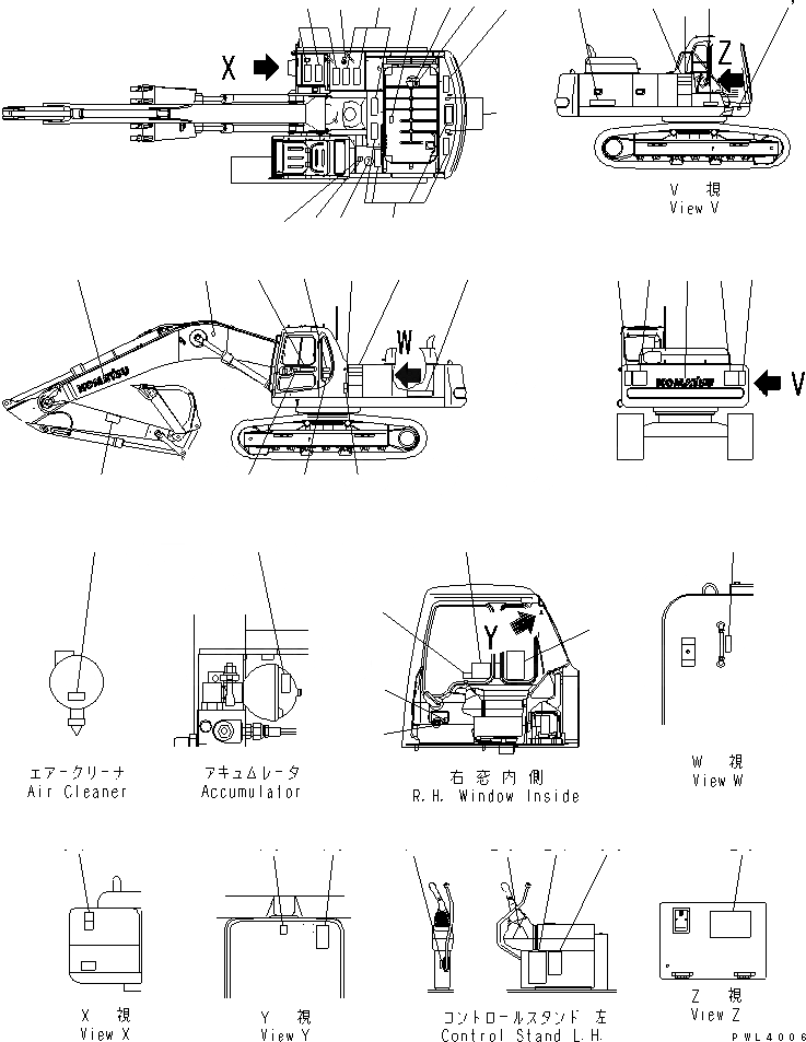 Схема запчастей Komatsu PC340LC-6K - ТАБЛИЧКИ (АНГЛ.)(№K-K999) МАРКИРОВКА