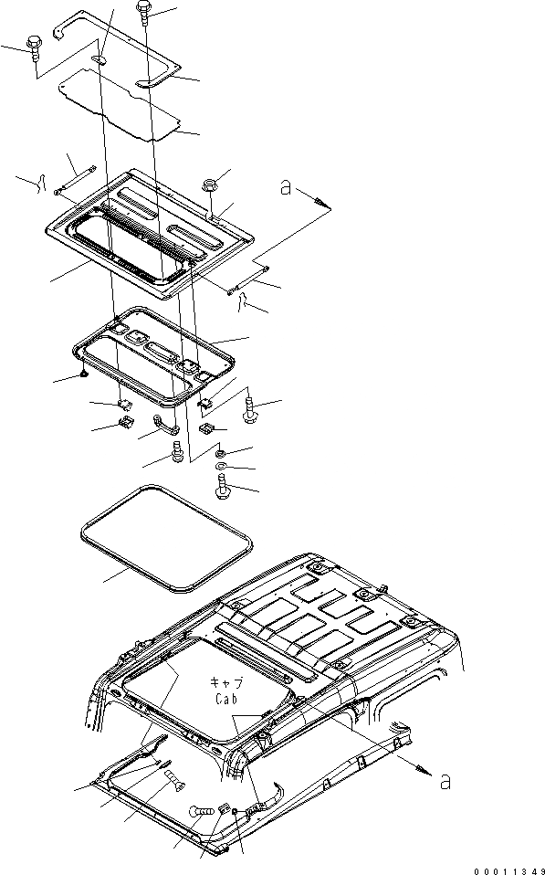 Схема запчастей Komatsu PC340LC-7K-E0 - ОСНОВН. КОНСТРУКЦИЯ (КАБИНА) (ОКНО В КРЫШЕ) КАБИНА ОПЕРАТОРА И СИСТЕМА УПРАВЛЕНИЯ