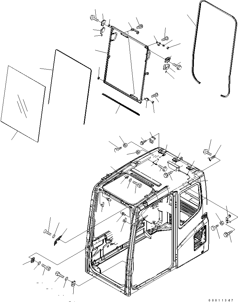 Схема запчастей Komatsu PC340NLC-7K-E0 - ОСНОВН. КОНСТРУКЦИЯ (КАБИНА) (ПЕРЕДН. ОКНА) КАБИНА ОПЕРАТОРА И СИСТЕМА УПРАВЛЕНИЯ