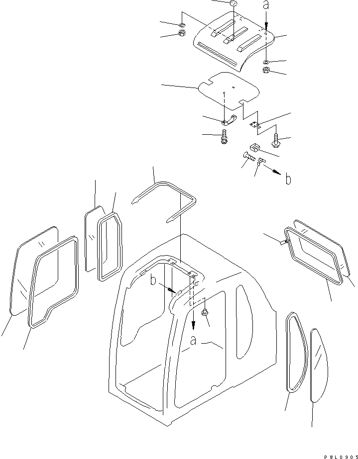 Схема запчастей Komatsu PC350-6Z - КАБИНА (ОКНА И ВЕНТИЛЯТОР В КРЫШЕ)(№-999) ОСНОВН. КОМПОНЕНТЫ И РЕМКОМПЛЕКТЫ