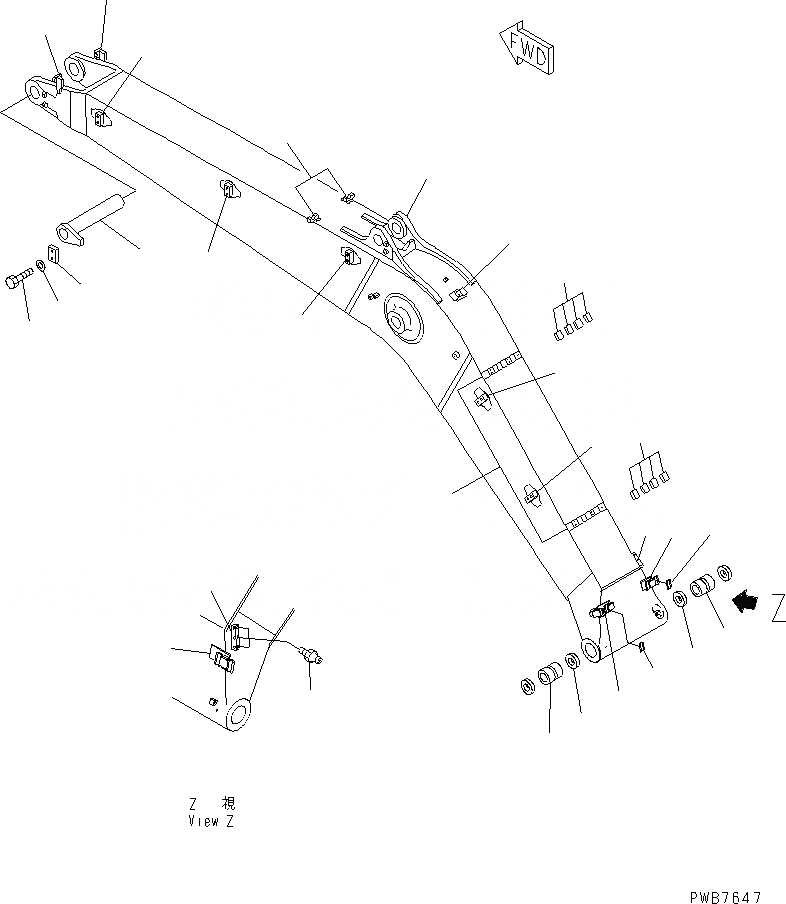 Схема запчастей Komatsu PC350-6Z - СТРЕЛА (СТРЕЛА И ВЕРХН. ПАЛЕЦ) (С ДОПОЛН. ГИДРОЛИНИЕЙ)(№-) РАБОЧЕЕ ОБОРУДОВАНИЕ
