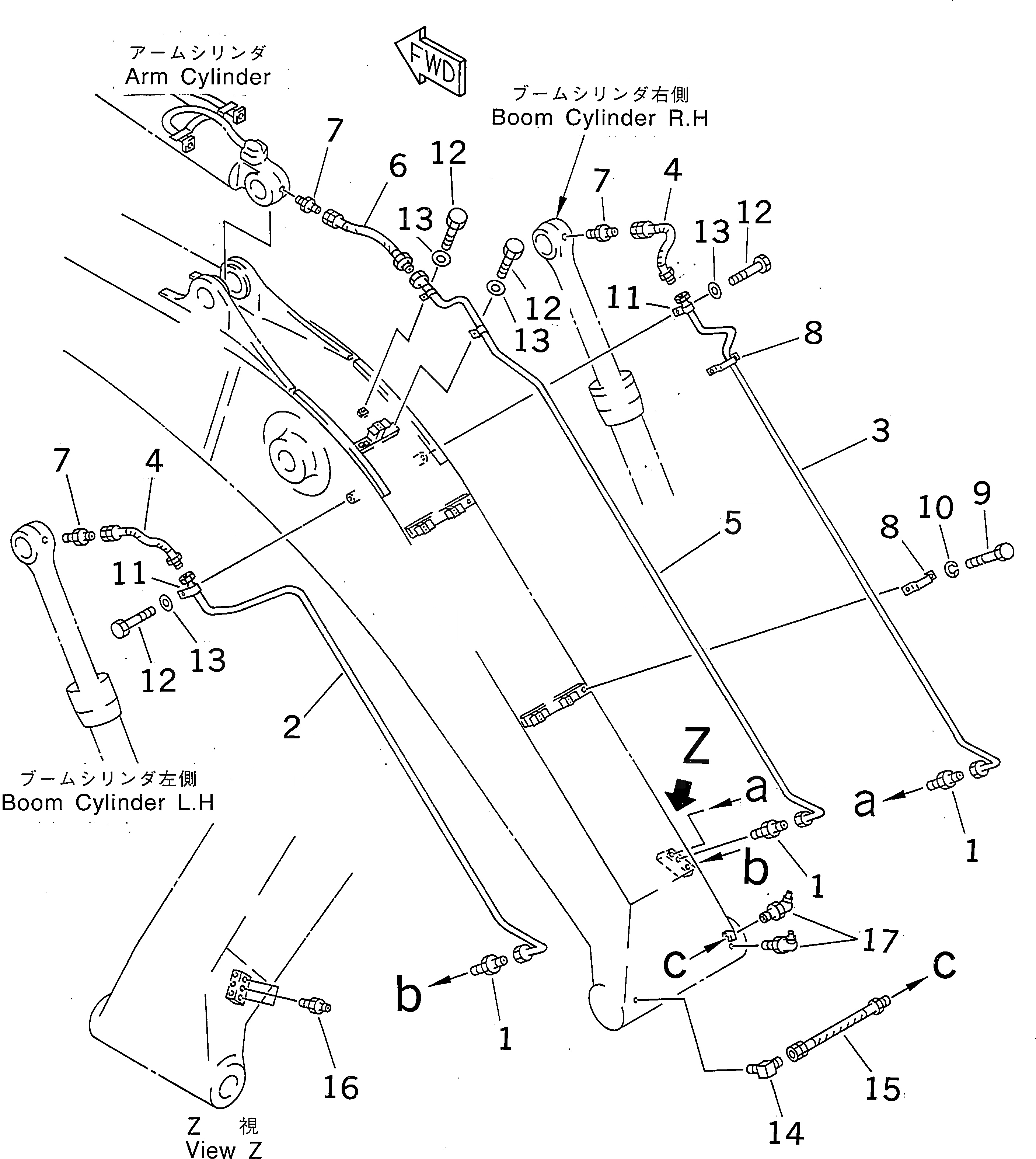 Схема запчастей Komatsu PC350-6Z - СТРЕЛА (СИСТЕМА СМАЗКИ)(№-999) РАБОЧЕЕ ОБОРУДОВАНИЕ