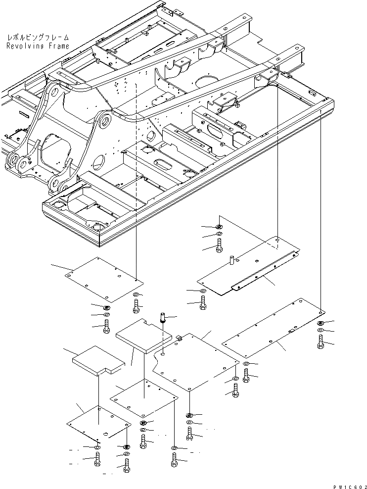 Схема запчастей Komatsu PC350-7 - НИЖН. КРЫШКА (ОСНОВНАЯ РАМА) (ЛЕВ. COVER)(№-77) ЧАСТИ КОРПУСА