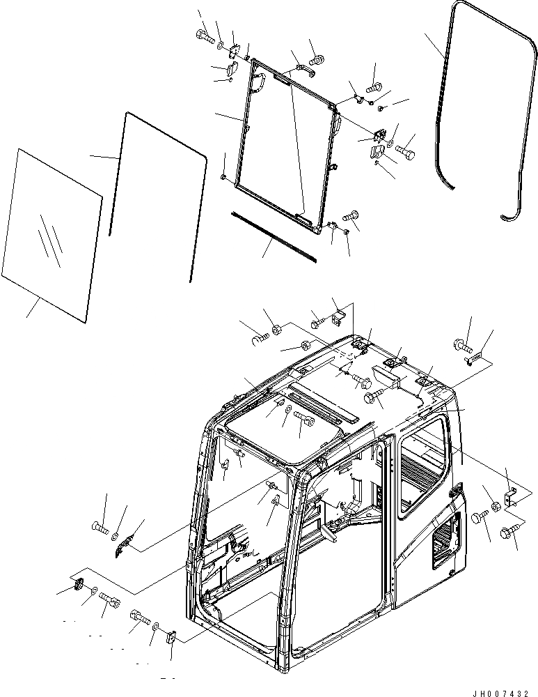 Схема запчастей Komatsu PC350LC-7 - ОСНОВН. КОНСТРУКЦИЯ (КАБИНА) (ПЕРЕДН. ОКНА)(№7-) КАБИНА ОПЕРАТОРА И СИСТЕМА УПРАВЛЕНИЯ
