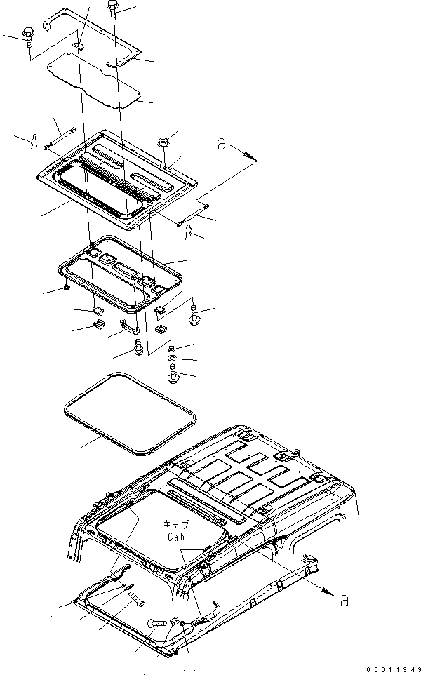 Схема запчастей Komatsu PC350LC-7 - ОСНОВН. КОНСТРУКЦИЯ (КАБИНА) (ОКНО В КРЫШЕ)(№-) КАБИНА ОПЕРАТОРА И СИСТЕМА УПРАВЛЕНИЯ