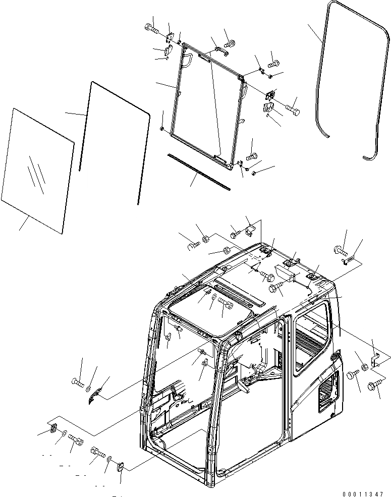 Схема запчастей Komatsu PC350LC-7E0 - ОСНОВН. КОНСТРУКЦИЯ (КАБИНА) (ПЕРЕДН. ОКНА) КАБИНА ОПЕРАТОРА И СИСТЕМА УПРАВЛЕНИЯ