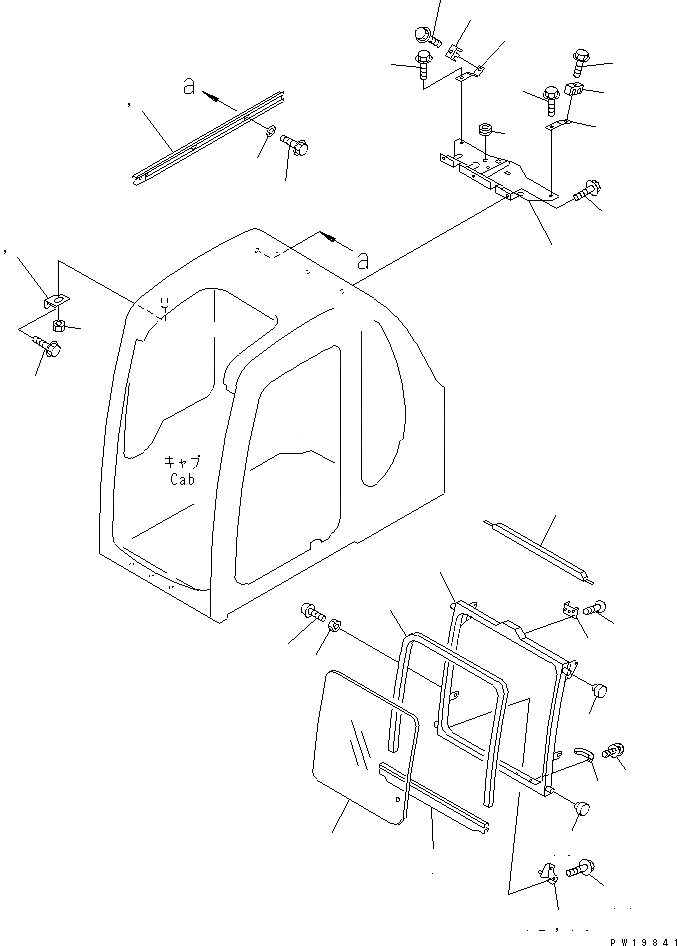 Схема запчастей Komatsu PC350LC-6 - КАБИНА (ПЕРЕДН. СДВИЖН. ОКНА) (ДЛЯ POWER СДВИГ. ВВЕРХ ОКНА) ОСНОВН. КОМПОНЕНТЫ И РЕМКОМПЛЕКТЫ