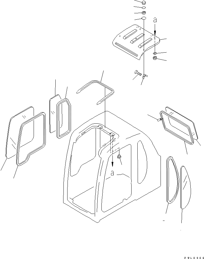 Схема запчастей Komatsu PC350LC-6Z - КАБИНА (ОКНА И ВЕНТИЛЯТОР В КРЫШЕ) (С SEE THROUGH  КРЫША)(№-) ОСНОВН. КОМПОНЕНТЫ И РЕМКОМПЛЕКТЫ