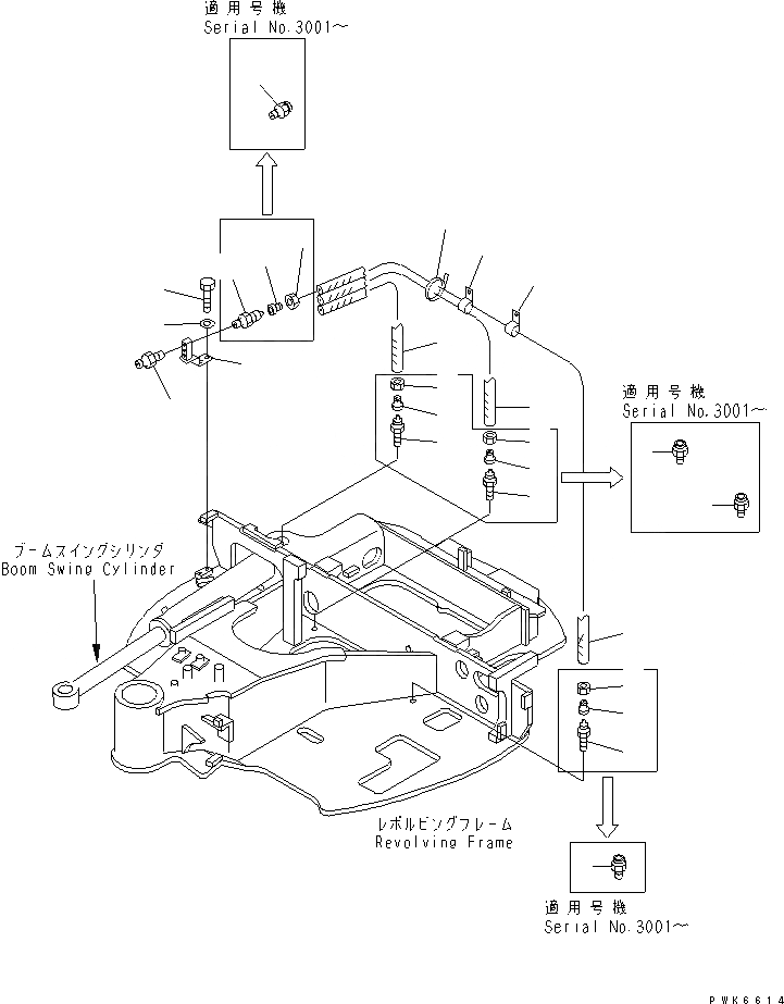 Схема запчастей Komatsu PC35MR-1 - ЛИНИЯ СМАЗКИ ОСНОВНАЯ РАМА И ЕЕ ЧАСТИ