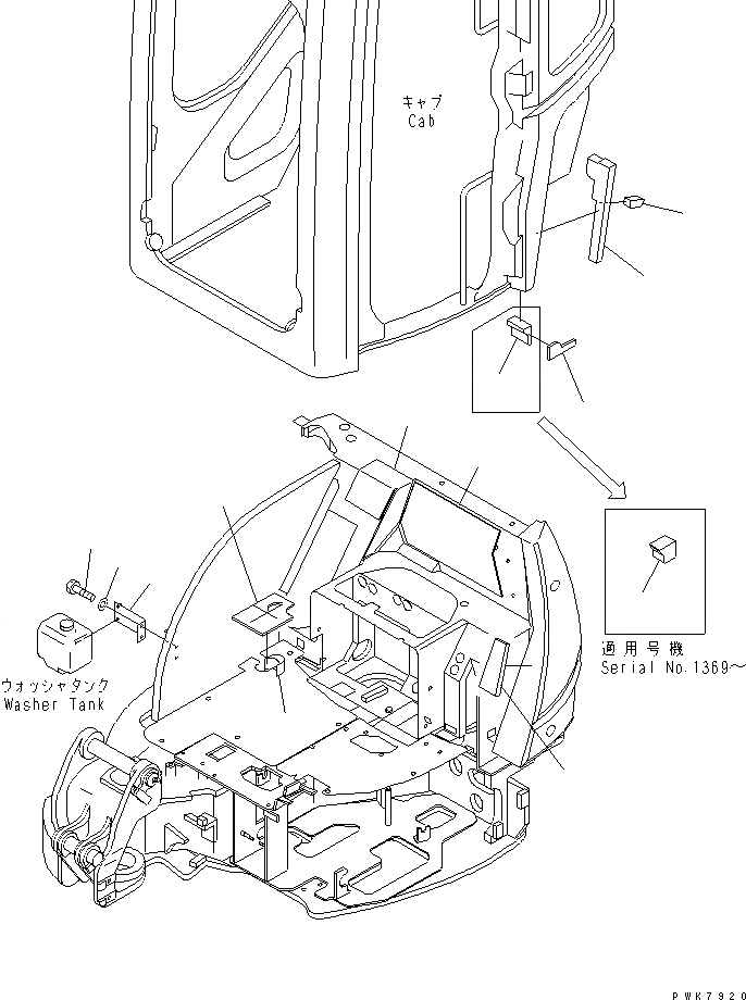 Схема запчастей Komatsu PC35MR-1 - ПОКРЫТИЕ ПОЛА (ВНУТР. ЩИТКИ И ОМЫВАТЕЛЬ КОРПУС) (КАБИНА) КАБИНА ОПЕРАТОРА И СИСТЕМА УПРАВЛЕНИЯ