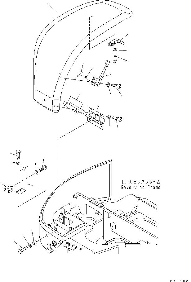 Схема запчастей Komatsu PC35MR-1 - ПЕРЕДН. COVER ЧАСТИ КОРПУСА