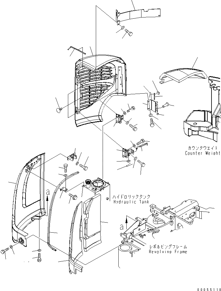 Схема запчастей Komatsu PC35MR-2 - ПРАВ. КРЫШКА(/) (НАВЕС)(№9-) ЧАСТИ КОРПУСА