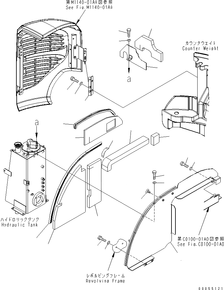 Схема запчастей Komatsu PC35MR-2 - ПРАВ. КРЫШКА(/) (НАВЕС)(№9-) ЧАСТИ КОРПУСА