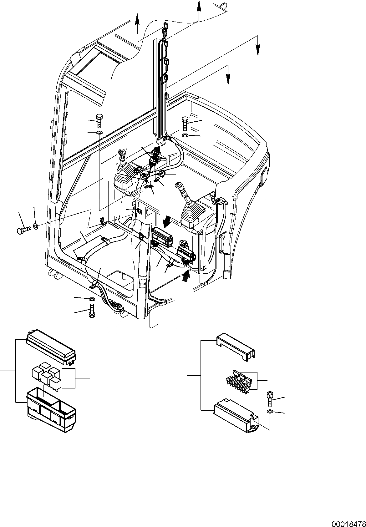 Схема запчастей Komatsu PC35MR-2 - ЭЛЕКТРИКА (КАБИНА) ЧАСТИ КОРПУСА И КАБИНА