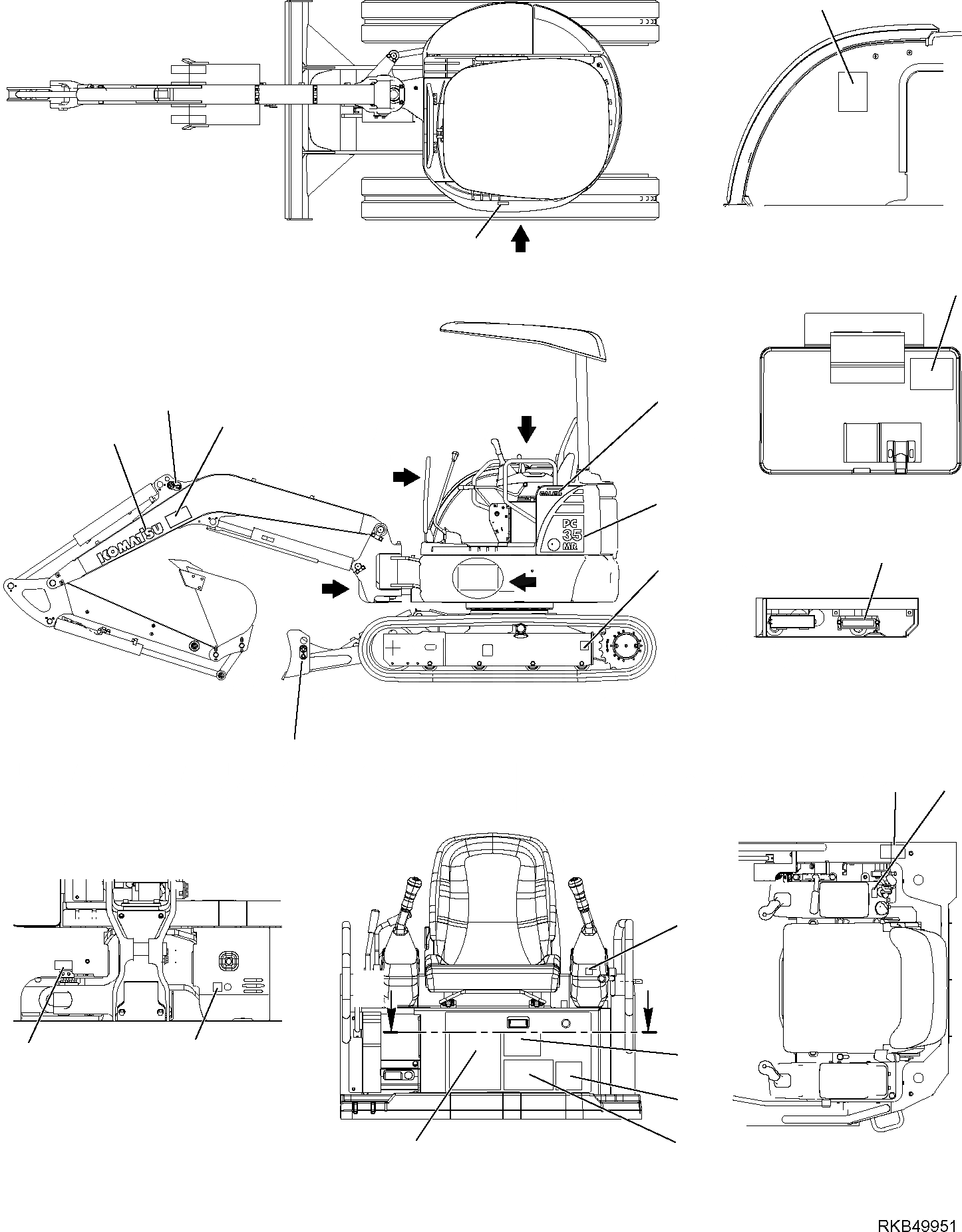 Схема запчастей Komatsu PC35MR-2 - МАРКИРОВКА (НАВЕС) (/) МАРКИРОВКА