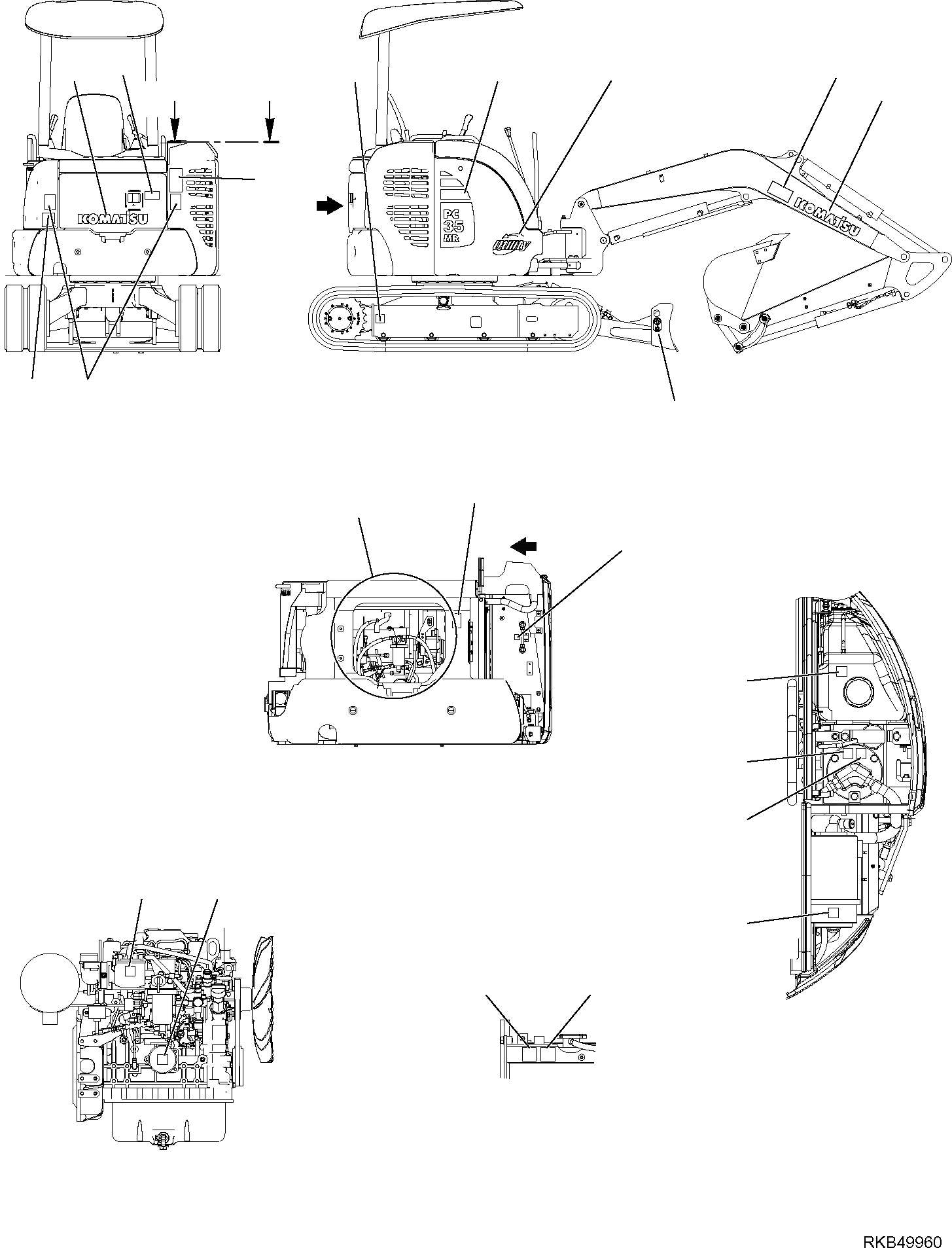 Схема запчастей Komatsu PC35MR-2 - МАРКИРОВКА (НАВЕС) (/) МАРКИРОВКА