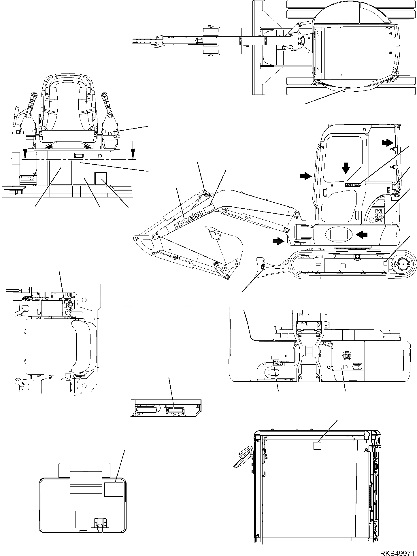 Схема запчастей Komatsu PC35MR-2 - МАРКИРОВКА (КАБИНА) (/) МАРКИРОВКА