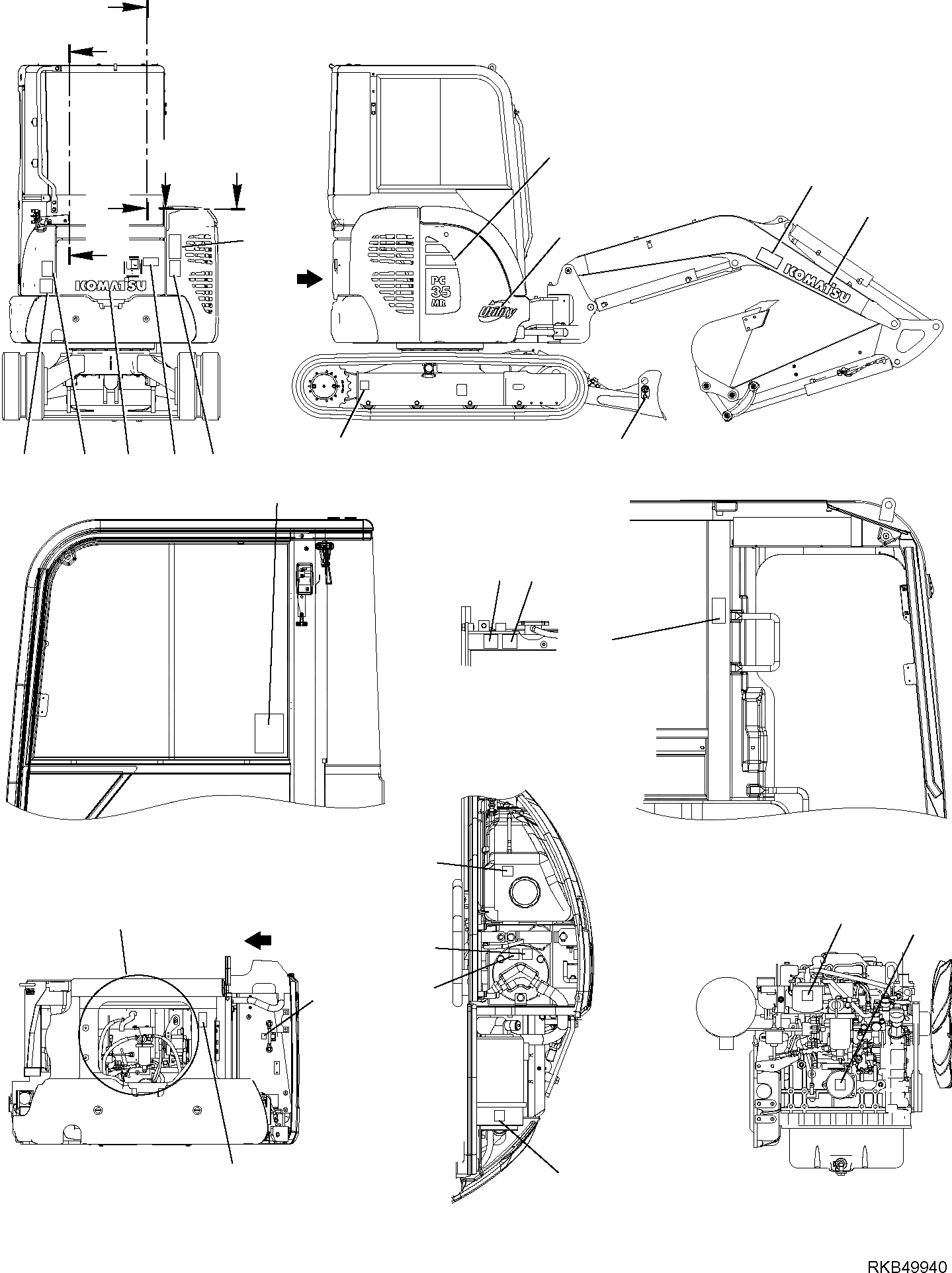 Схема запчастей Komatsu PC35MR-2 - МАРКИРОВКА (КАБИНА) (/) МАРКИРОВКА