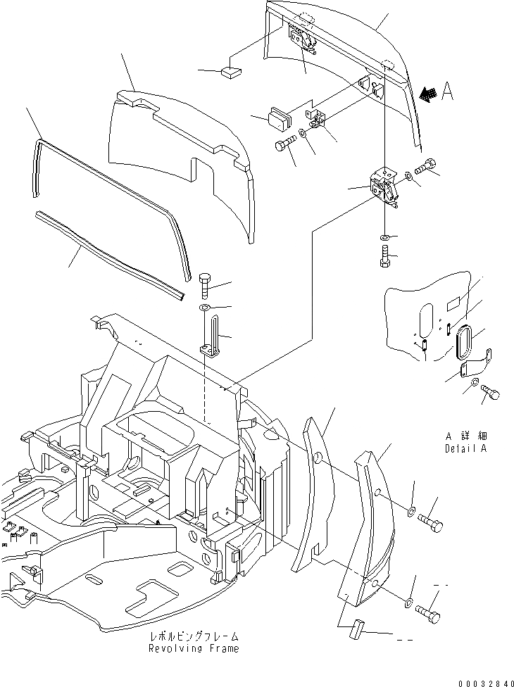 Схема запчастей Komatsu PC35MRX-1A - КАПОТ (ДЛЯ ВЕРХН. ТИП EXHUAST PIPE) ЧАСТИ КОРПУСА