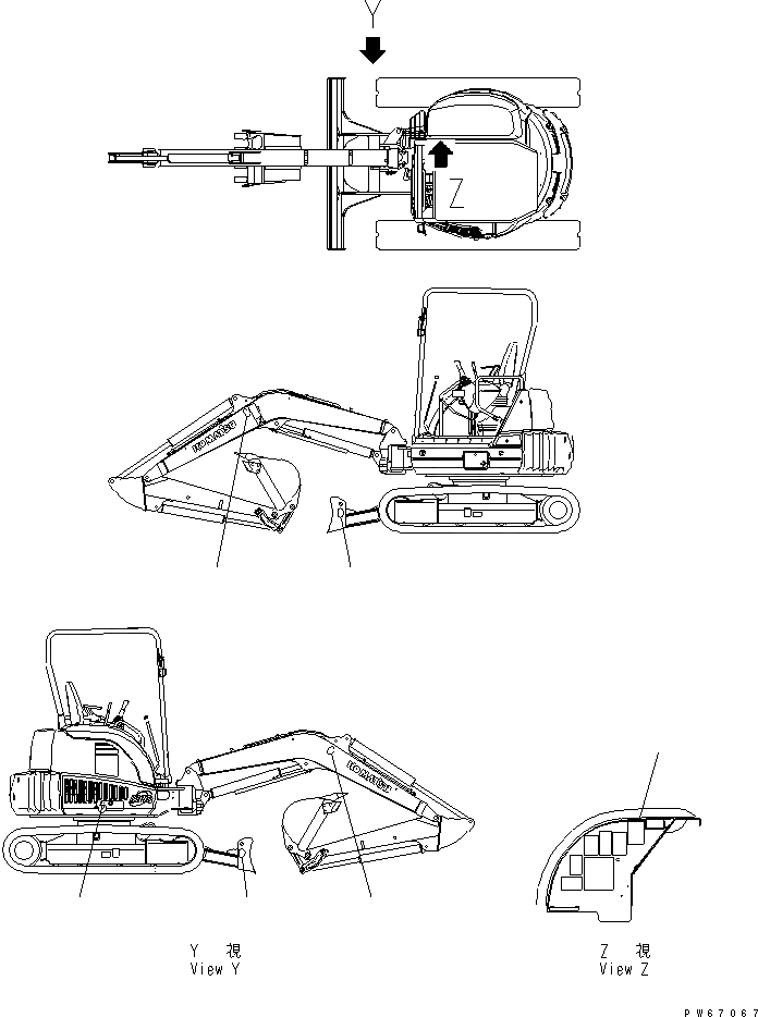 Схема запчастей Komatsu PC35MRX-1A - УПРАВЛ-Е ПЛАСТИНА (НАВЕС) (ДЛЯ NORTH AMERIA)(№9-) МАРКИРОВКА