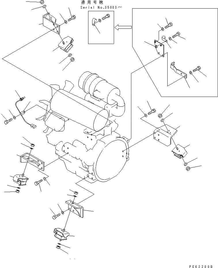 Схема запчастей Komatsu PC35R-8 - КРЕПЛЕНИЕ ДВИГАТЕЛЯ КОМПОНЕНТЫ ДВИГАТЕЛЯ