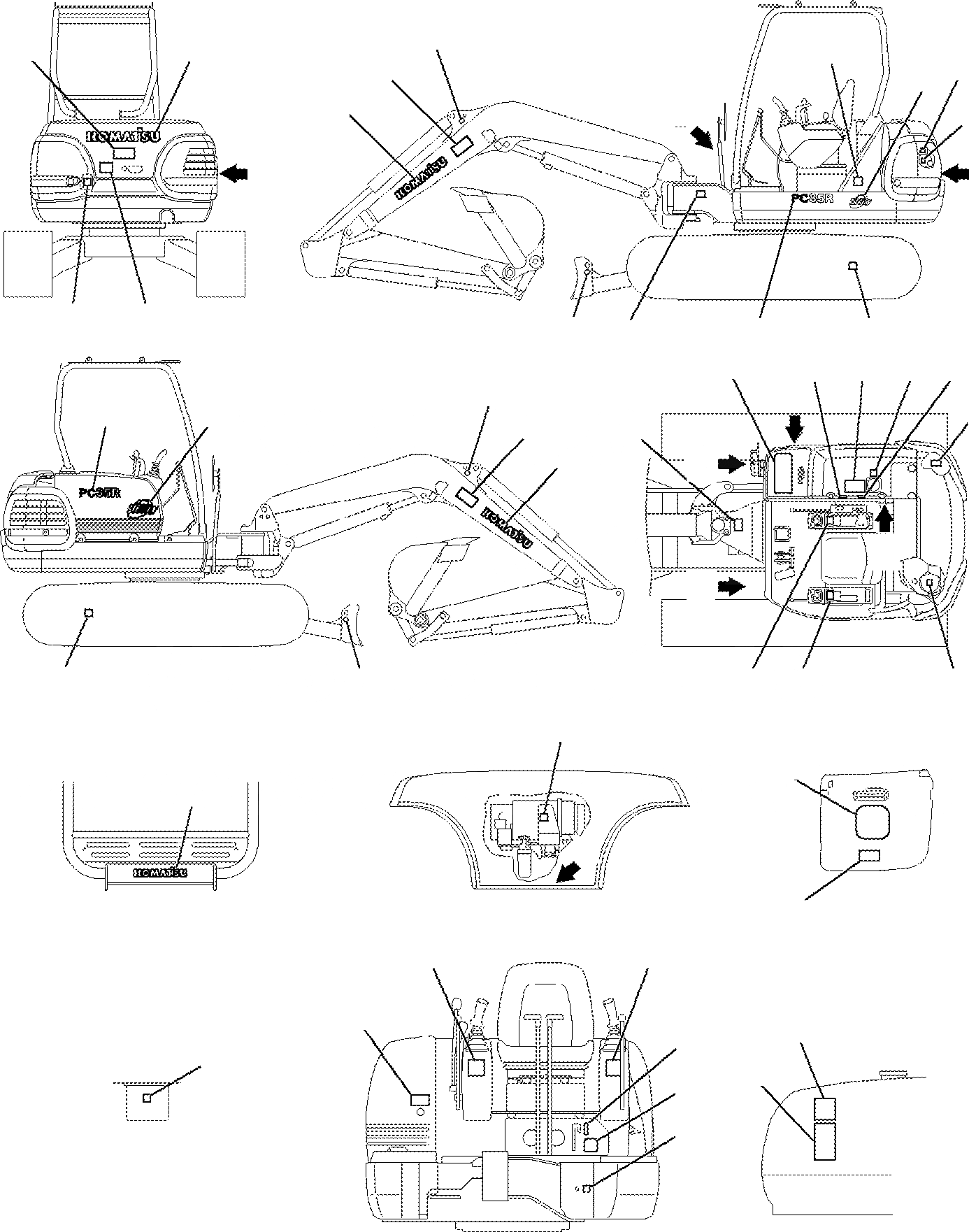 Схема запчастей Komatsu PC35R-8 - МАРКИРОВКА (НАВЕС) МАРКИРОВКА