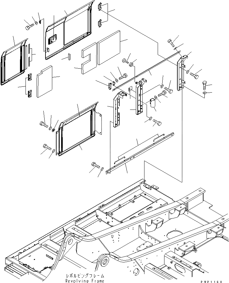 Схема запчастей Komatsu PC380LC-7K - ПРАВ. ДВЕРЬ (КАБИНА) ЧАСТИ КОРПУСА