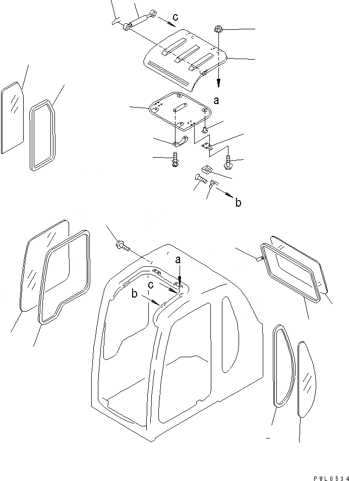 Схема запчастей Komatsu PC380LC-6K-J - КАБИНА (ОКНА И ВЕНТИЛЯТОР В КРЫШЕ) КАБИНА ОПЕРАТОРА И СИСТЕМА УПРАВЛЕНИЯ