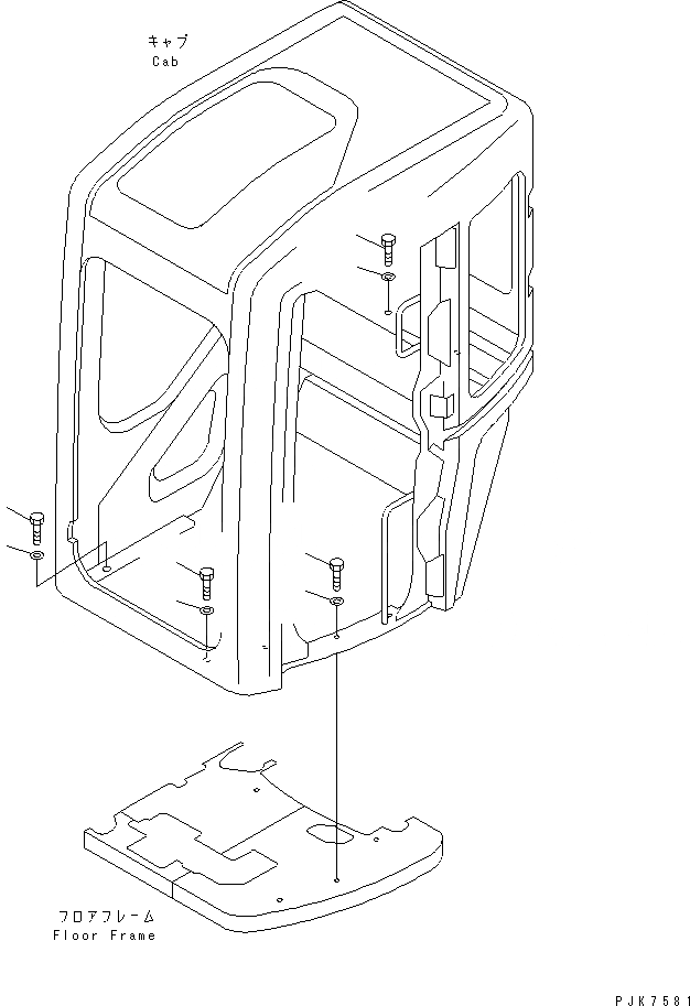 Схема запчастей Komatsu PC38UU-3 - КАБИНА (КРЕПЛЕНИЕ) КАБИНА ОПЕРАТОРА И СИСТЕМА УПРАВЛЕНИЯ