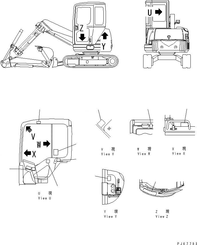 Схема запчастей Komatsu PC38UU-3 - ПЛАСТИНА (ДЛЯ КАБИНЫ)(№7-9) МАРКИРОВКА