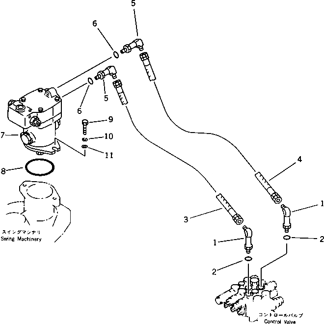 Схема запчастей Komatsu PC40-5 - ГИДРОЛИНИЯ (МОТОР ПОВОРОТА ЛИНИЯ) УПРАВЛ-Е РАБОЧИМ ОБОРУДОВАНИЕМ