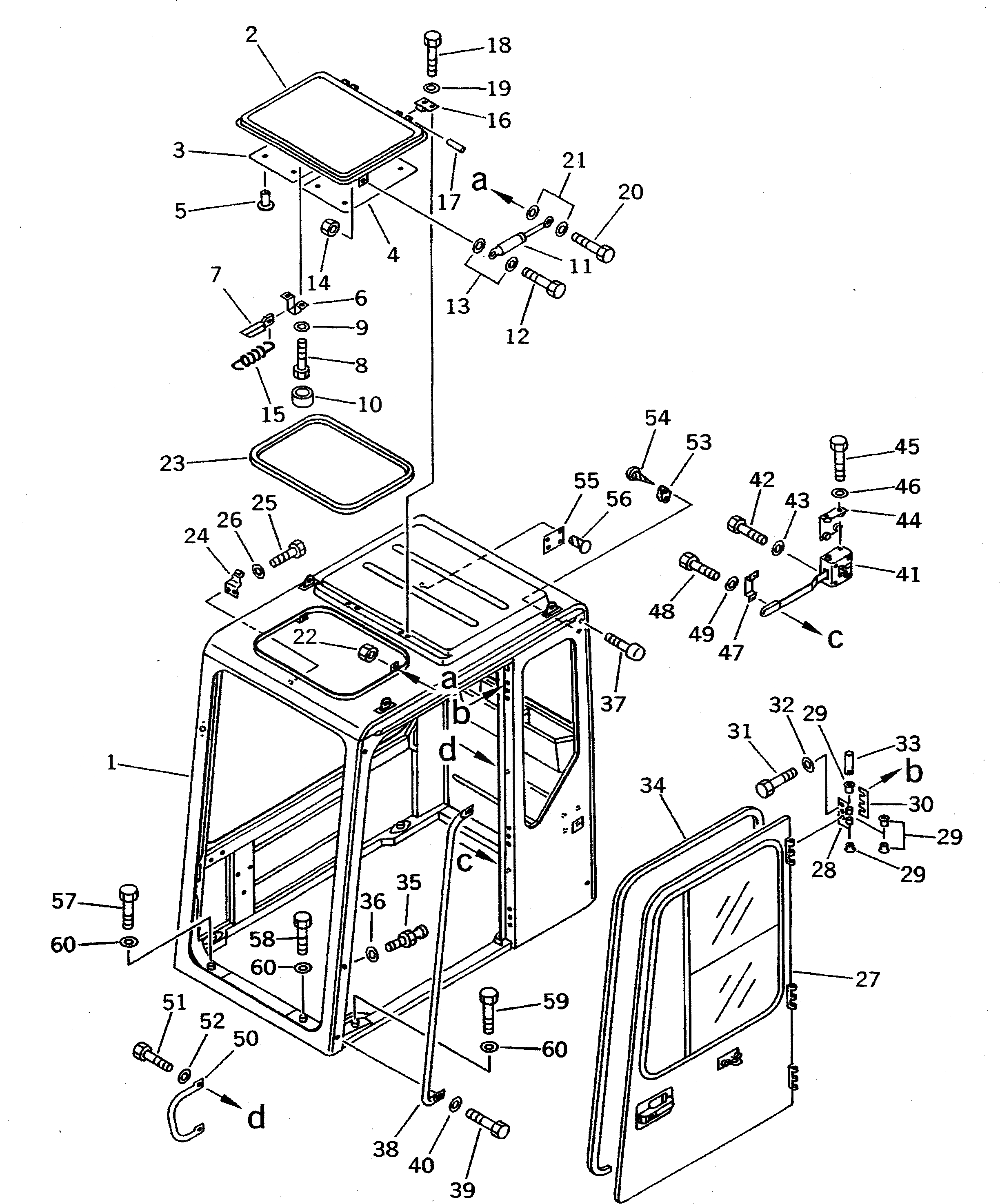 Схема запчастей Komatsu PC400-5 - КАБИНА (/) (КАБИНА И ДВЕРЬ) (СПЕЦ-Я TBG) ЧАСТИ КОРПУСА