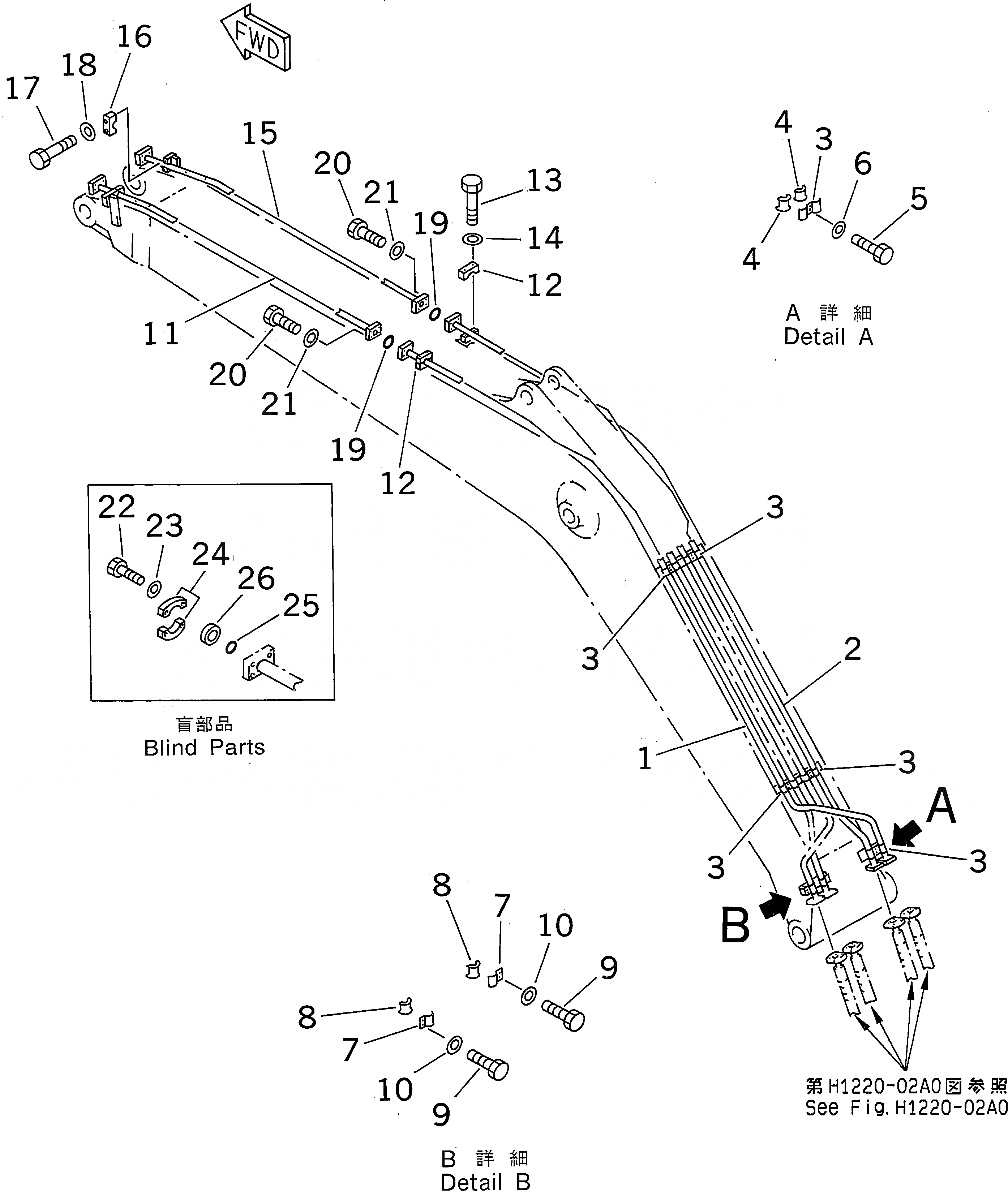 Схема запчастей Komatsu PC400-6C - СТРЕЛА (ЦИЛИНДР КОВША)(№9-) РАБОЧЕЕ ОБОРУДОВАНИЕ