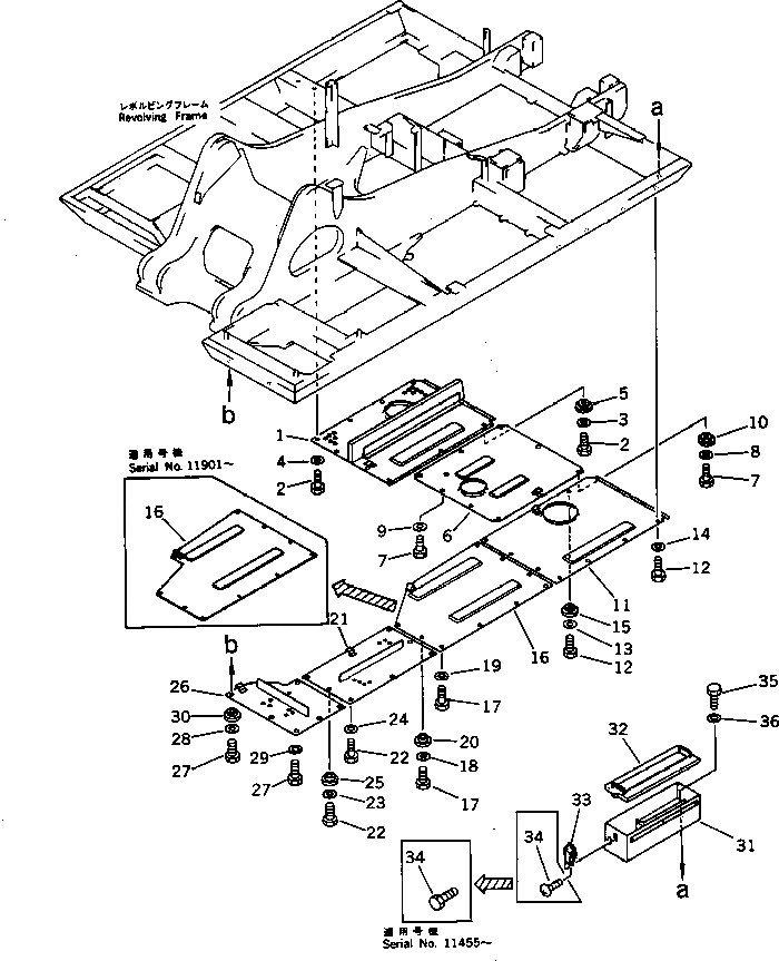 Схема запчастей Komatsu PC400-3 - НИЖН. КРЫШКА(№7-) ОСНОВНАЯ РАМА И КАБИНА