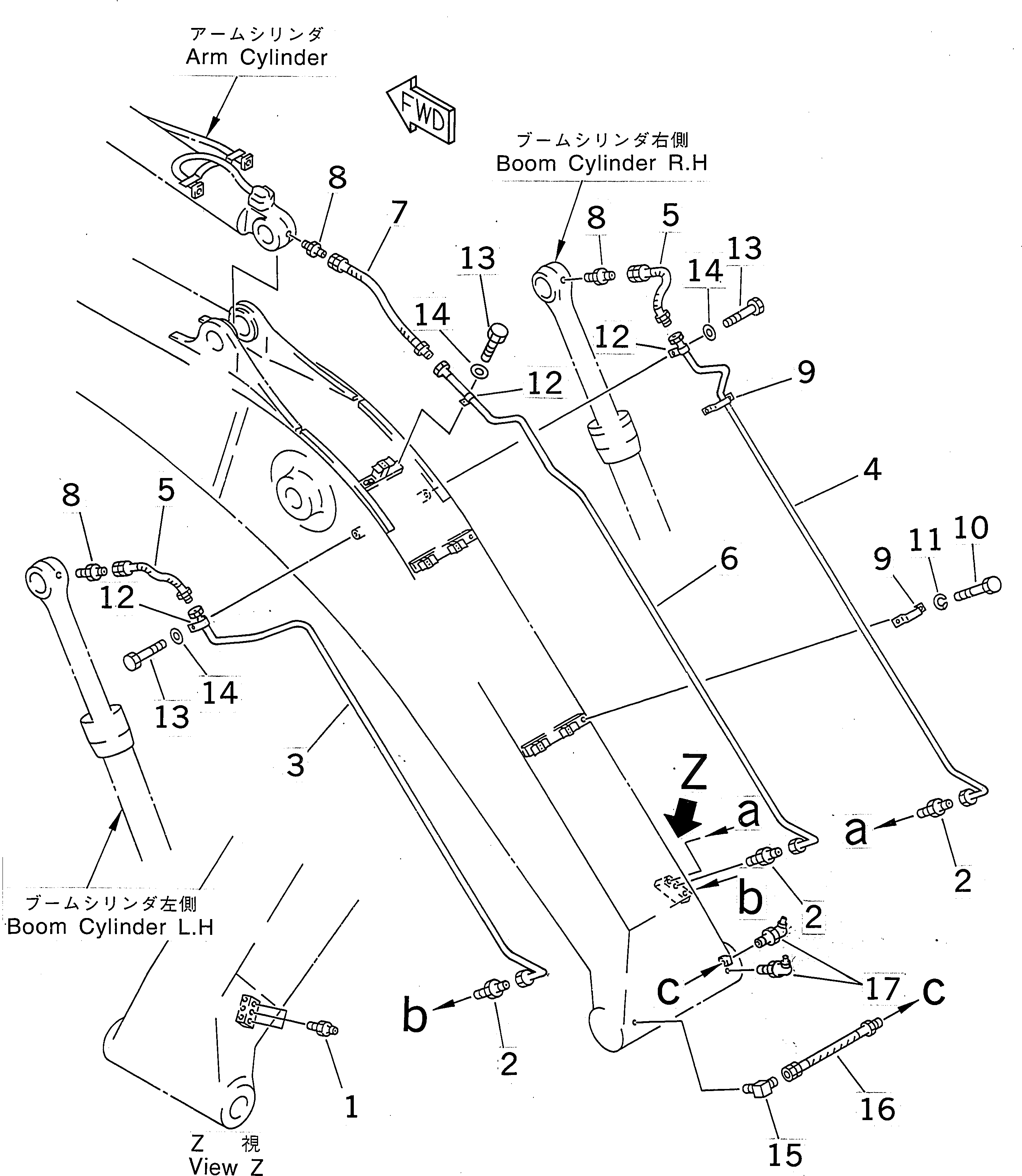 Схема запчастей Komatsu PC400-6 - СТРЕЛА (СИСТЕМА СМАЗКИ) РАБОЧЕЕ ОБОРУДОВАНИЕ